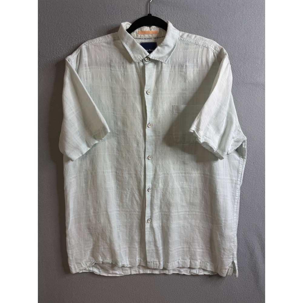 Tommy Bahama Button Up Men's Large Linen Blend Short Sleeve Shirt‎